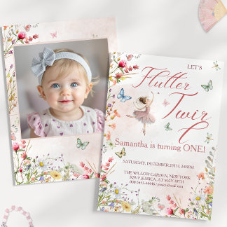 Flutter Twirl Magical Wings First Birthday Photo Invitation
