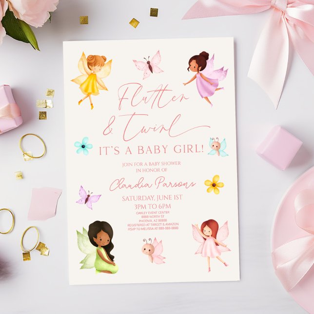 Flutter & Twirl Pink Enchanted Fairy Baby Shower Invitation (Creator Uploaded)