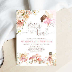 Flutter & Twirl Wildflower Fairy Girl Birthday Invitation