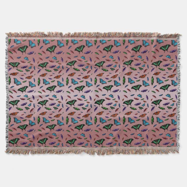 Flutterbies Throw Blanket (Dusty Pink Mix) (Front)