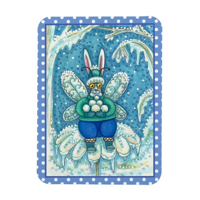 FLUTTERBUN WINTER WONDERLAND, FUNNY BUNNY RABBIT MAGNET (Vertical)