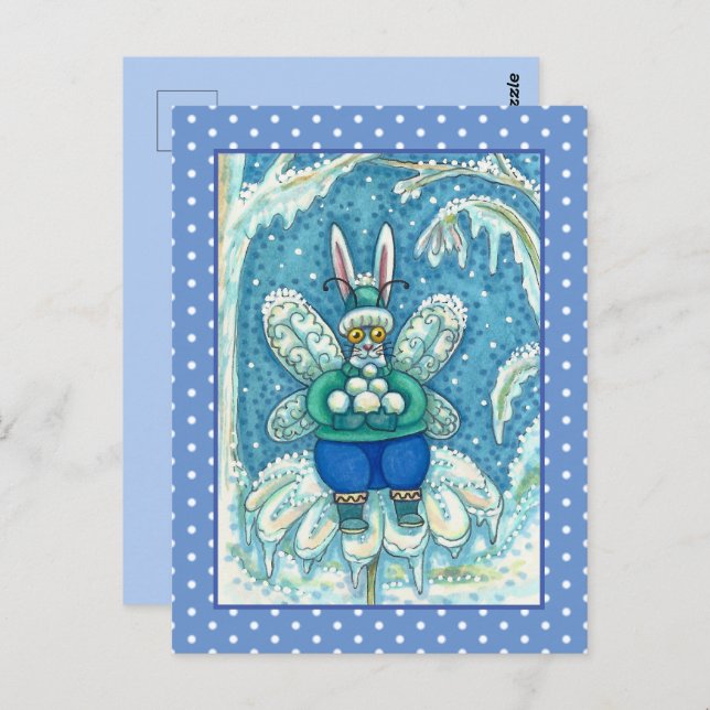 FLUTTERBUN WINTER WONDERLAND, FUNNY BUNNY RABBIT POSTCARD (Front/Back)