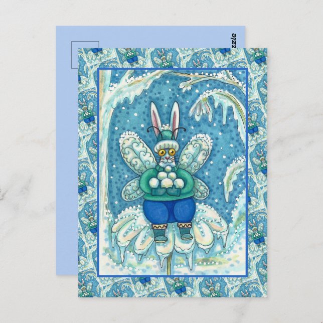 FLUTTERBUN WINTER WONDERLAND, FUNNY BUNNY RABBIT POSTCARD (Front/Back)