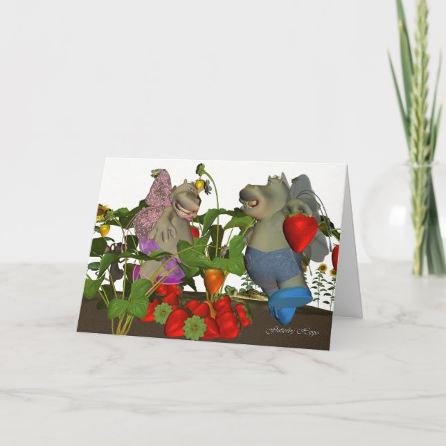 Flutterby Hippo, little fairy hippo folk, in straw Card (Front)