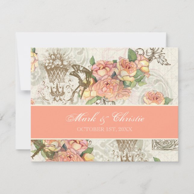 Flutterbyes 'n Rose Elegant Wedding Carte RSVP (Devant)
