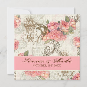 Flutterbyes 'n Roses Elegant Wedding - Pink Invitation