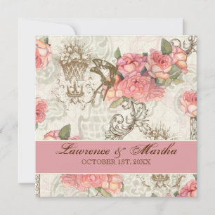 Flutterbyes 'n Roses Elegant Wedding - Pink Invitation