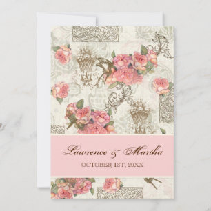Flutterbyes 'n Roses Elegant Wedding - Pink Invitation