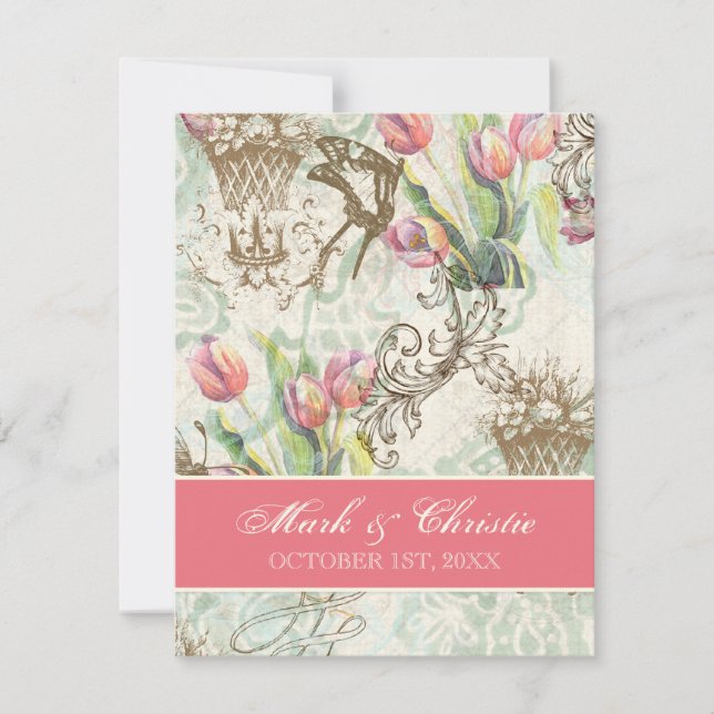 Flutterbyes 'n Tulips Elegant Wedding Invitation (Front)