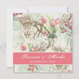 Flutterbyes 'n Tulips Elegant Wedding Invitation