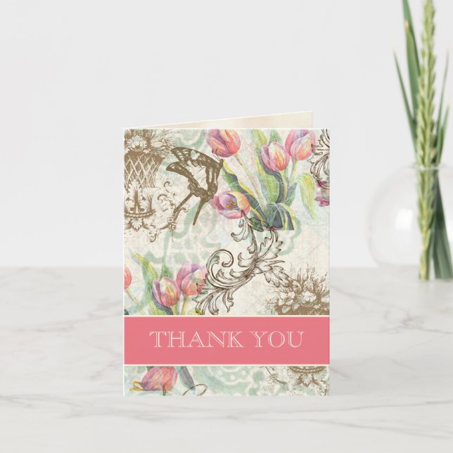 Flutterbyes 'n Tulips Elegant Wedding Thank You Card (Front)
