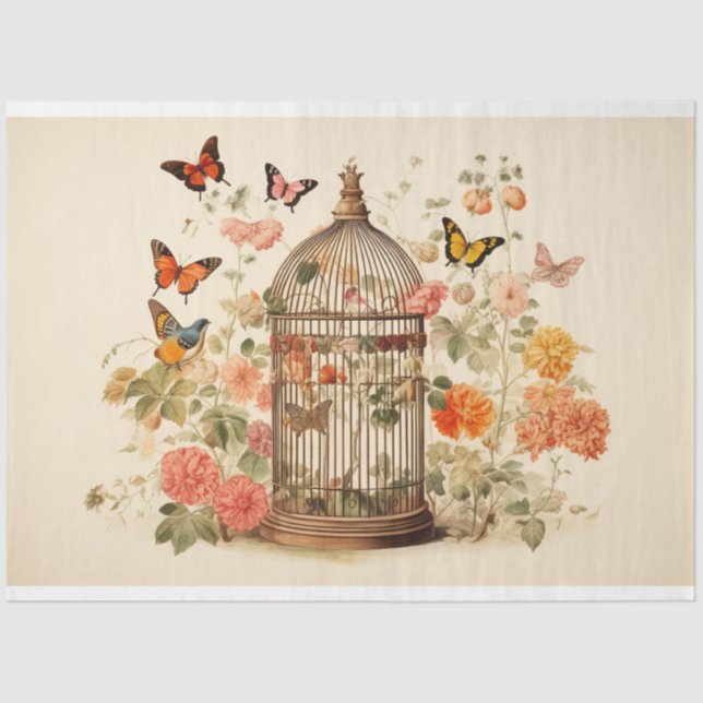 Fluttering Beauties: Birdcage Decoupage Tissue Paper (Front)