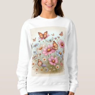 Fluttering Beauty: Butterflies on Flowers Sweatshirt