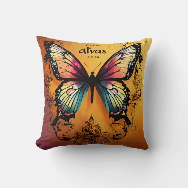Fluttering Bliss: Sip the Magic with Butterfly Pil Throw Pillow (Front)