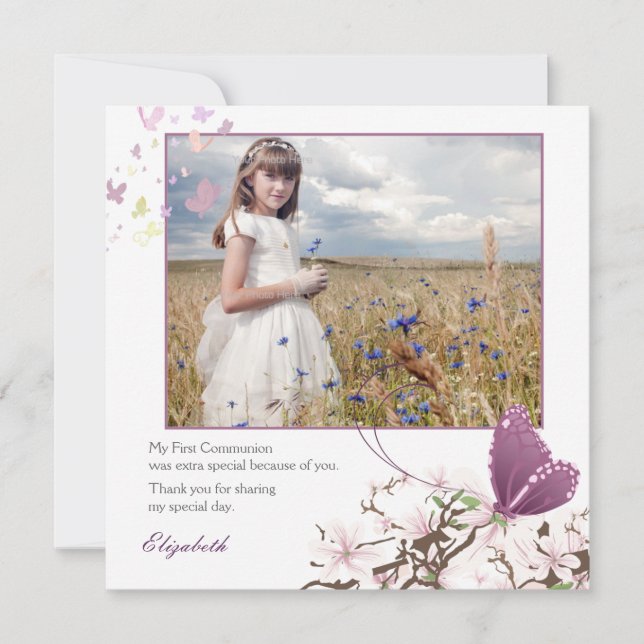 Fluttering Butterflies, Photo Thank You Card (Front)