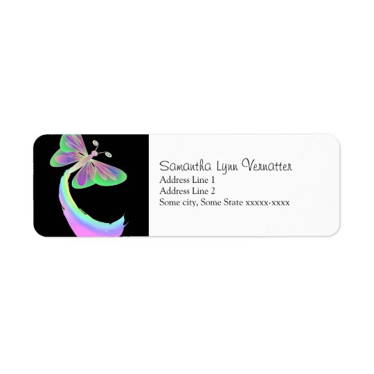 Fluttering butterfly on Black By: Mendi Return Address Label