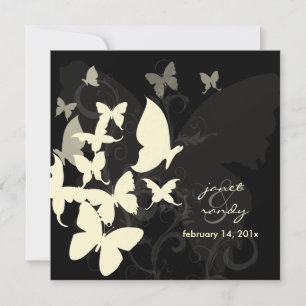 Fluttering by... butterflies cream/black invitation