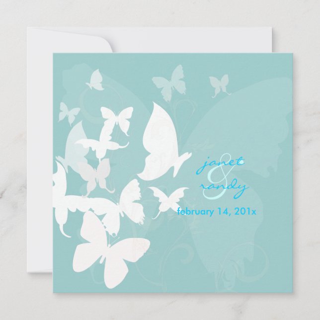 Fluttering by... butterflies white/blue invitation (Front)