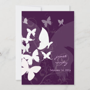 Fluttering by... butterflies white/plum 5x7 invits invitation
