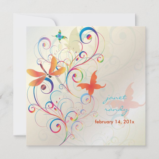 Fluttering by.. dragon fly+butterflies+swirls invitation (Front)