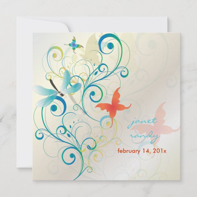 Fluttering by.. dragon fly+butterflies+swirls invitation (Front)