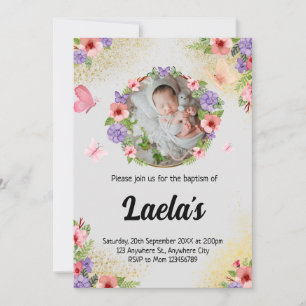 Fluttering Faith: Modern Butterfly Baptism Photo Invitation