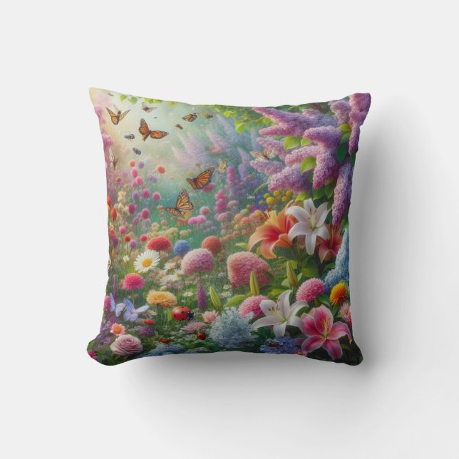Fluttering Floral Throw Pillow (Front)