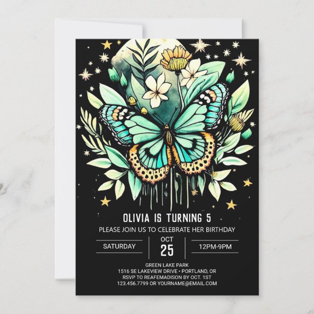 Fluttering Green Butterfly Birthday Invitation (Front)