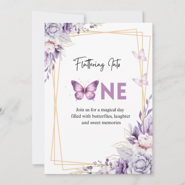 Fluttering Into One Butterfly Birthday Invitation (Front)