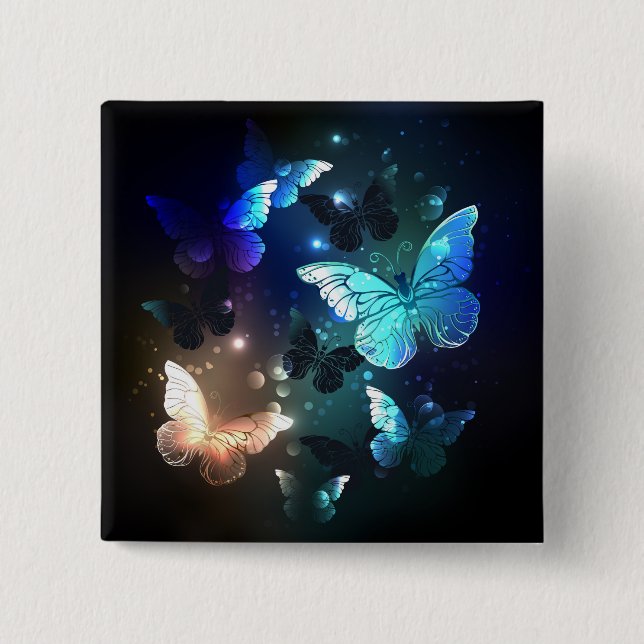 Fluttering Night Butterfly 2 Inch Square Button (Front)