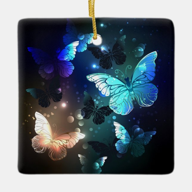 Fluttering Night Butterfly Ceramic Ornament (Front)