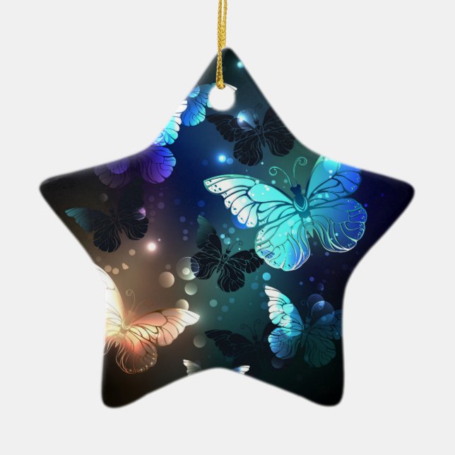 Fluttering Night Butterfly Ceramic Ornament (Front)