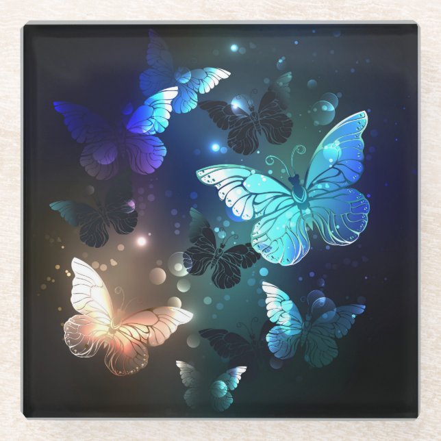 Fluttering Night Butterfly Glass Coaster (Front)