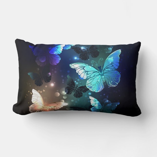 Fluttering Night Butterfly Lumbar Pillow (Front)