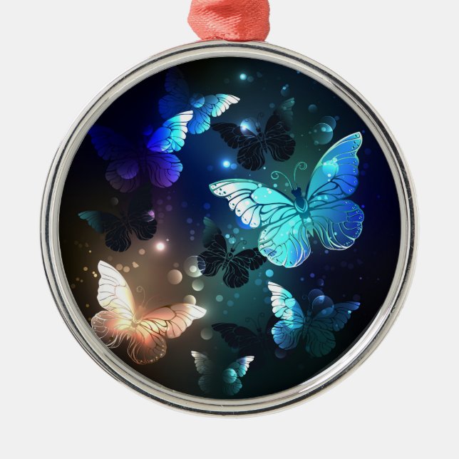 Fluttering Night Butterfly Metal Ornament (Front)