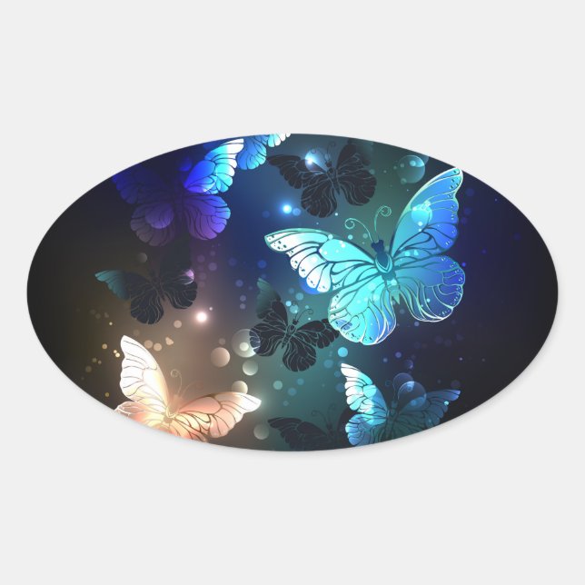 Fluttering Night Butterfly Oval Sticker (Front)