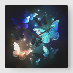 Fluttering Night Butterfly Square Wall Clock
