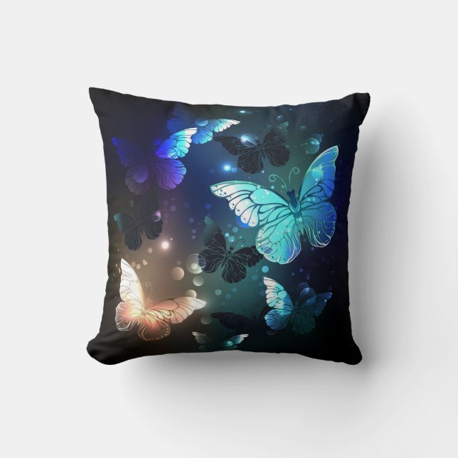 Fluttering Night Butterfly Throw Pillow (Front)