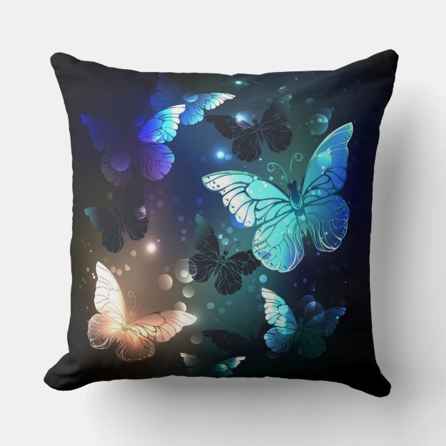 Fluttering Night Butterfly Throw Pillow (Front)