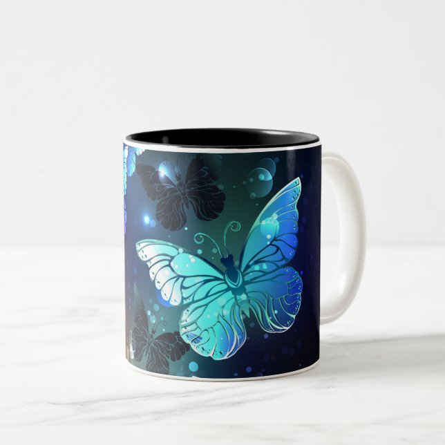 Fluttering Night Butterfly Two-Tone Coffee Mug (Front Right)