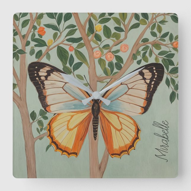 Fluttering Resilience Personalized  Square Wall Clock (Front)