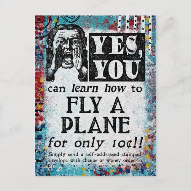 Fly A Plane - Funny Vintage Ad Postcard (Front)