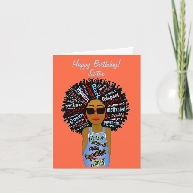 Fly African American Soeur Bonne carte d'anniversa (Devant)