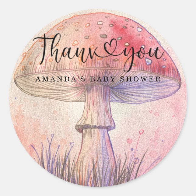 Fly agaric baby shower thank you  classic round sticker (Front)