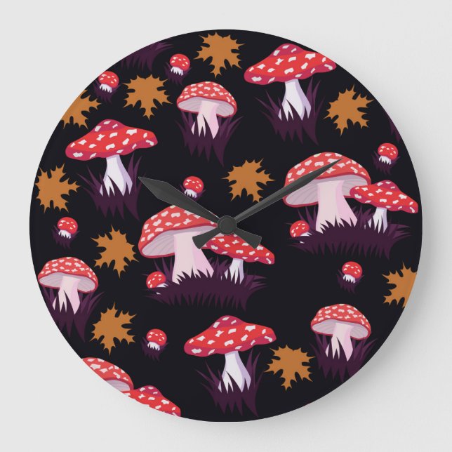 Fly agaric, maple leaves print large clock (Front)