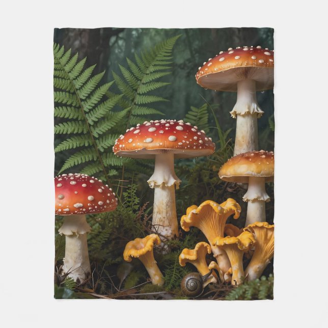 Fly Agaric Mushrooms Forest Botanical Fleece Blanket (Front)