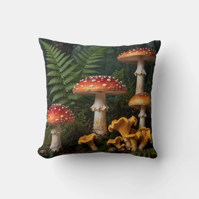 Fly Agaric Mushrooms Forest Botanical Throw Pillow (Front)