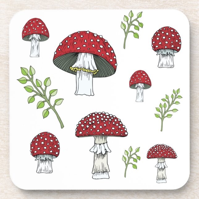 Fly Agaric Red Topped Mushrooms Coaster (Front)