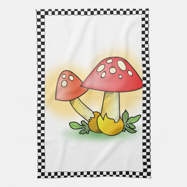 Fly Amanita Muscaria Mushrooms Personalized Kitchen Towel (Vertical)