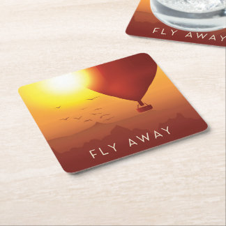 Fly Away Hot air balloon evening sky Square Paper Coaster